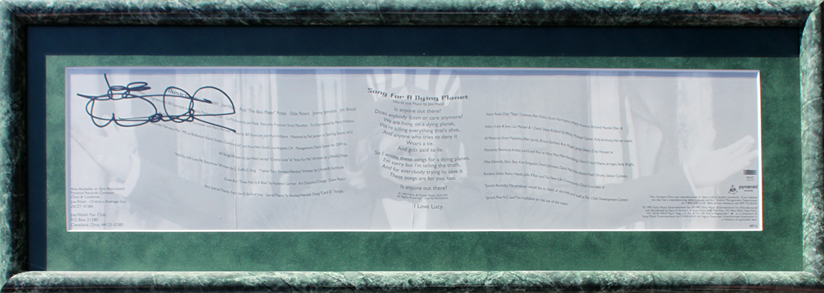 Joe Walsh - Autographed Inner sleeve CD to “Songs For A Dying Planet” Joe Walsh - Autographed Inner sleeve CD to “Songs For A Dying Planet”